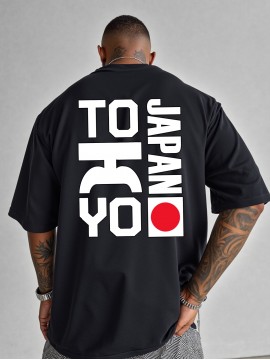 0302 XH JAPAN TOKYO Men's Casual Short Sleeve T-Shirt - Oversized Relaxed Fit, Bold TOKYO Graphic Print with Japanese Flag Design, Lightweight Summer Round Neck Top for Casual Attire, Comfortable Fabric, PLUS SIZE