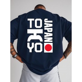 0302 XH JAPAN TOKYO Men's Casual Short Sleeve T-Shirt - Oversized Relaxed Fit, Bold TOKYO Graphic Print with Japanese Flag Design, Lightweight Summer Round Neck Top for Casual Attire, Comfortable Fabric, PLUS SIZE