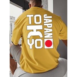 0302 XH JAPAN TOKYO Men's Casual Short Sleeve T-Shirt - Oversized Relaxed Fit, Bold TOKYO Graphic Print with Japanese Flag Design, Lightweight Summer Round Neck Top for Casual Attire, Comfortable Fabric, PLUS SIZE