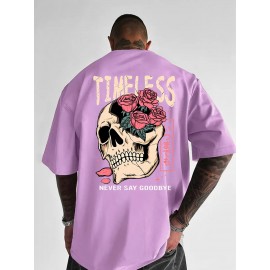 Men's Gothic Skull & Rose T-Shirt with Back Print - Oversized Streetwear Fit, Bold 