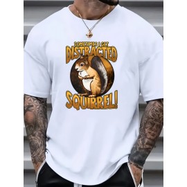 Men's Trendy Comfy T-Shirt - Cartoon Squirrel Print, Plus Size, Stretchy, Soft, Breathable for Summer Casual Wear