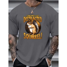 Men's Trendy Comfy T-Shirt - Cartoon Squirrel Print, Plus Size, Stretchy, Soft, Breathable for Summer Casual Wear