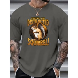 Men's Trendy Comfy T-Shirt - Cartoon Squirrel Print, Plus Size, Stretchy, Soft, Breathable for Summer Casual Wear